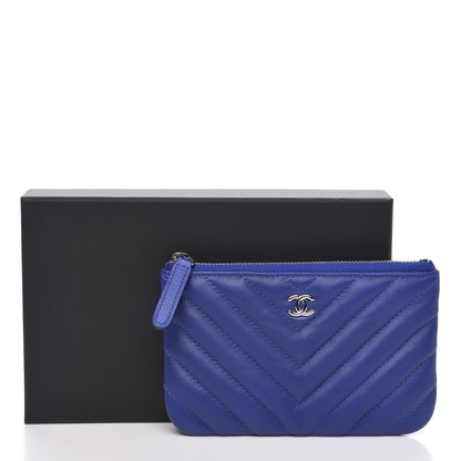 Chanel Lambskin Chevron Quilted Small Cosmetic Case Blue 8 of 8