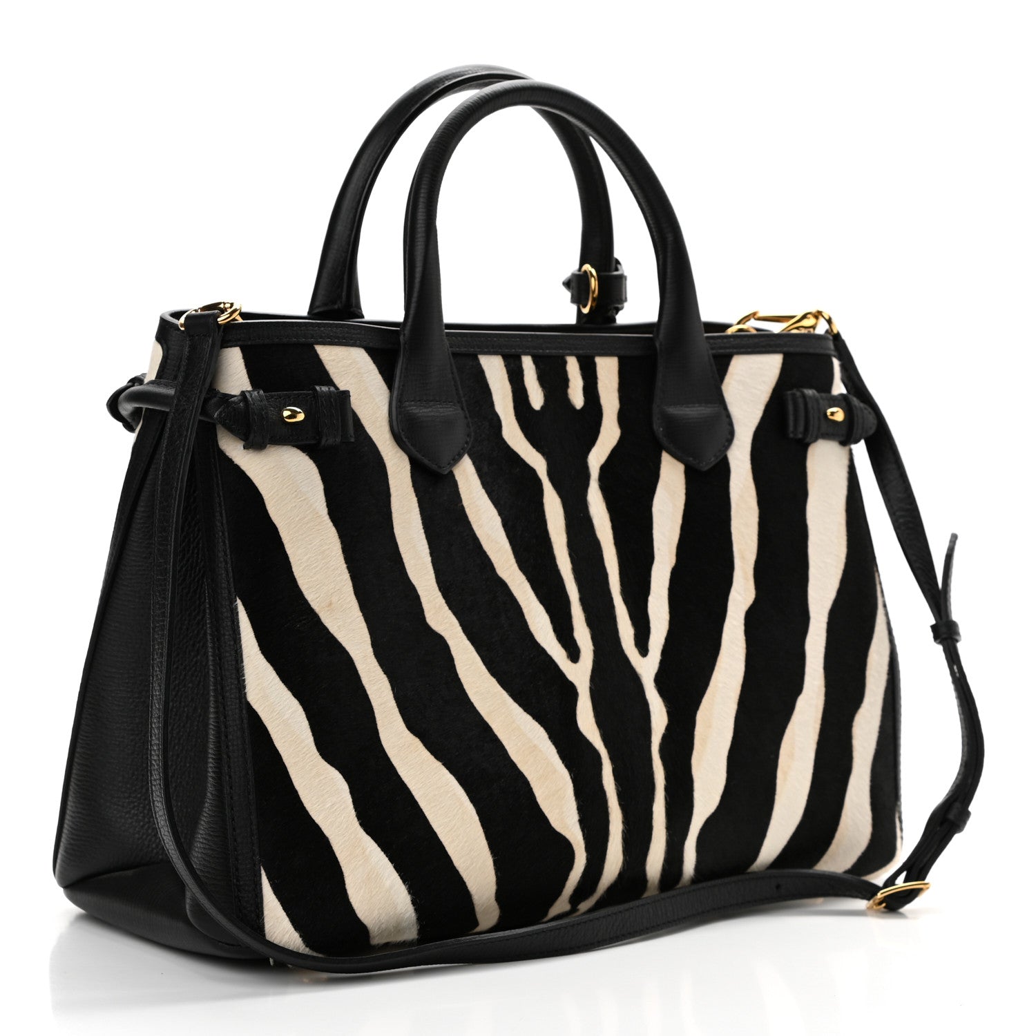 Burberry Calf Hair House Check Zebra Print Medium Banner Tote Natural Black 3 of 12