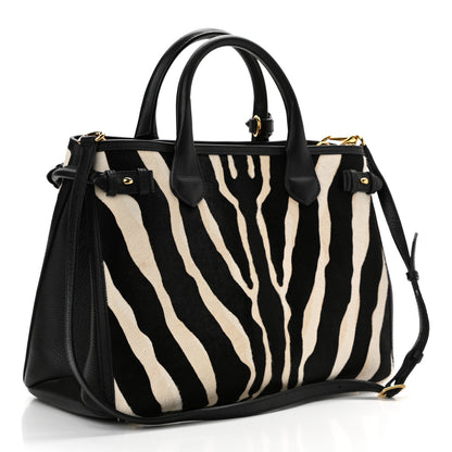 Burberry Calf Hair House Check Zebra Print Medium Banner Tote Natural Black 3 of 12