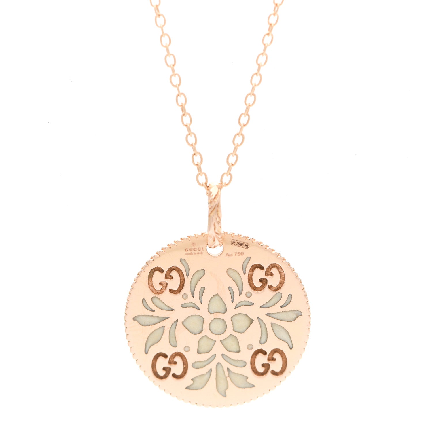 Gucci 18K Rose Gold Enamel Icon Blooms Necklace White 4 of 7