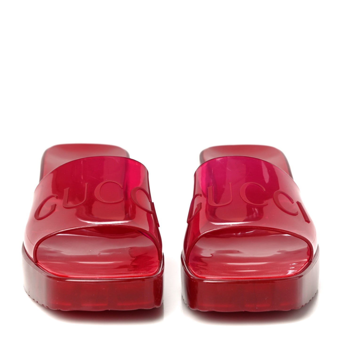 Rubber Gucci Logo Womens Platform 20/60mm Slide Sandals 37 Transparent Hibiscus Red
