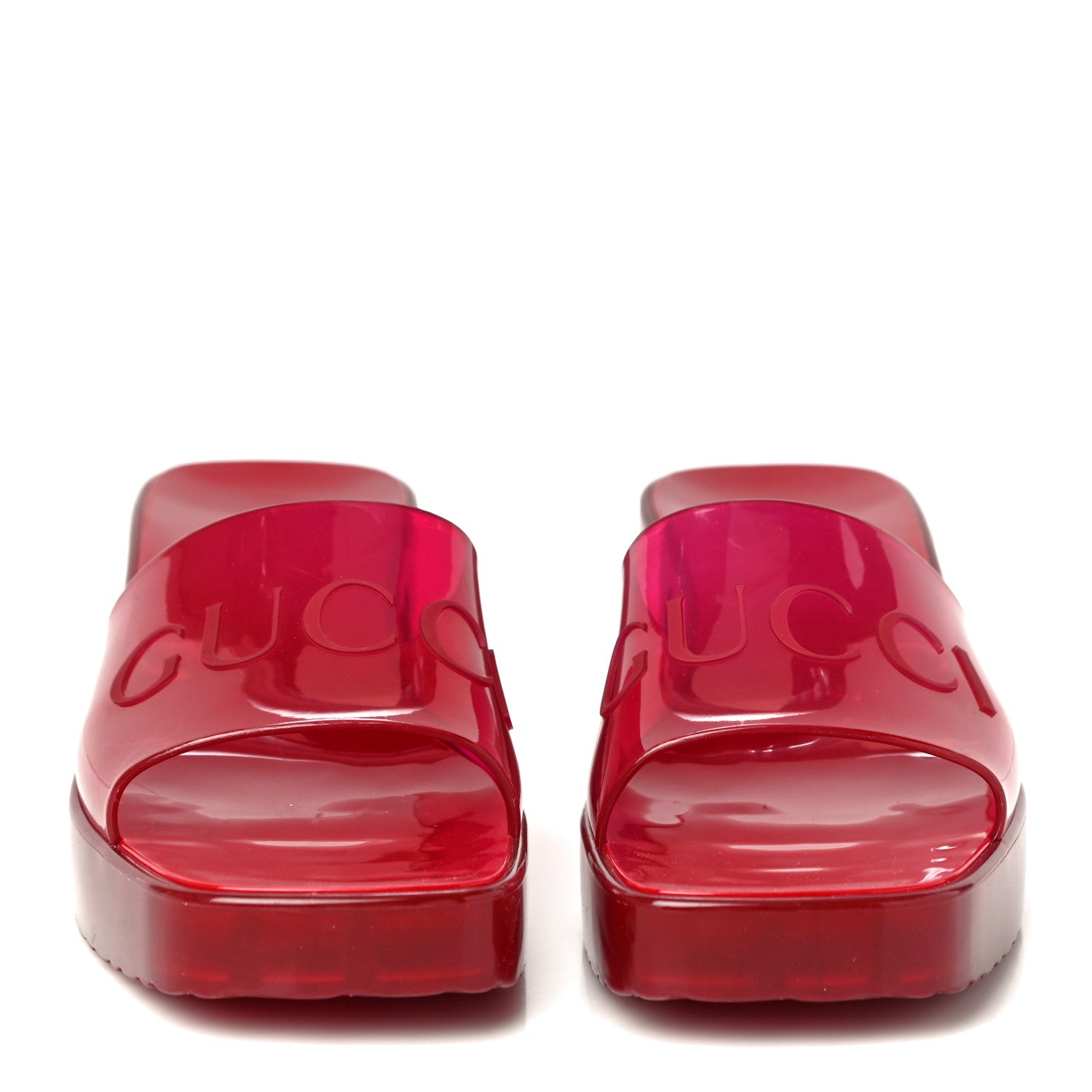 Gucci Rubber Gucci Logo Womens Platform 20/60mm Slide Sandals 37 Transparent Hibiscus Red 2 of 9