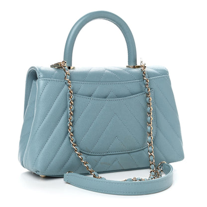 Chanel Caviar Chevron Quilted Mini Coco Handle Flap Sky Blue 2 of 4