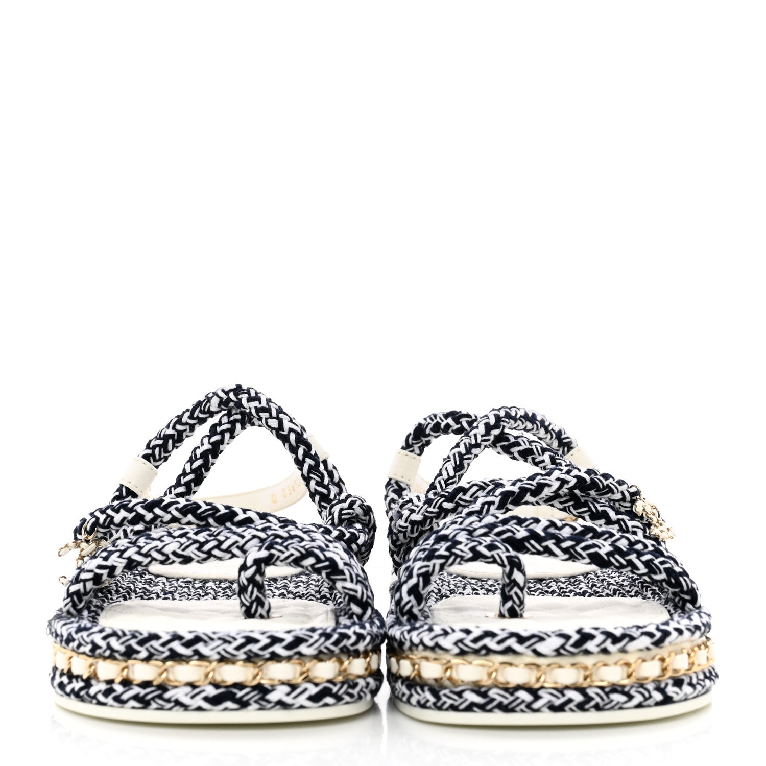 Chanel Lambskin Cord Chain CC Sandals 38 Navy Blue White 2 of 16
