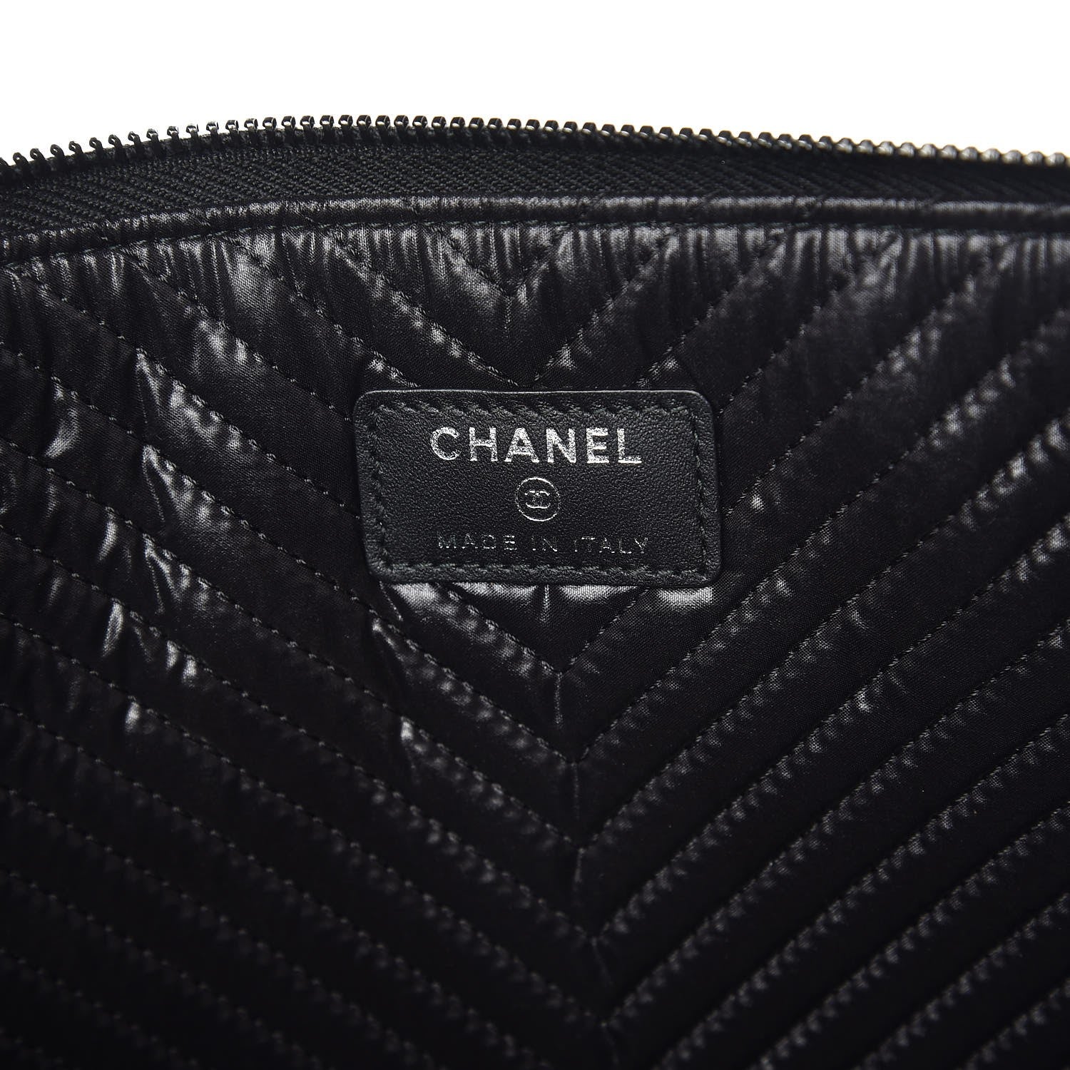 Chanel Calfskin Painted Chevron Embossed Large Boy Zip Pouch Black 6 of 10
