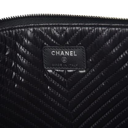 Chanel Calfskin Painted Chevron Embossed Large Boy Zip Pouch Black 6 of 10