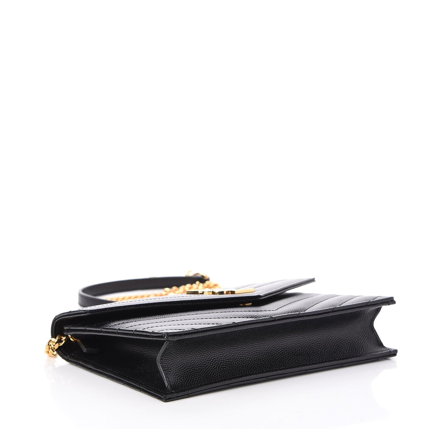 Grain De Poudre Matelasse Chevron Monogram Envelope Chain Wallet Black