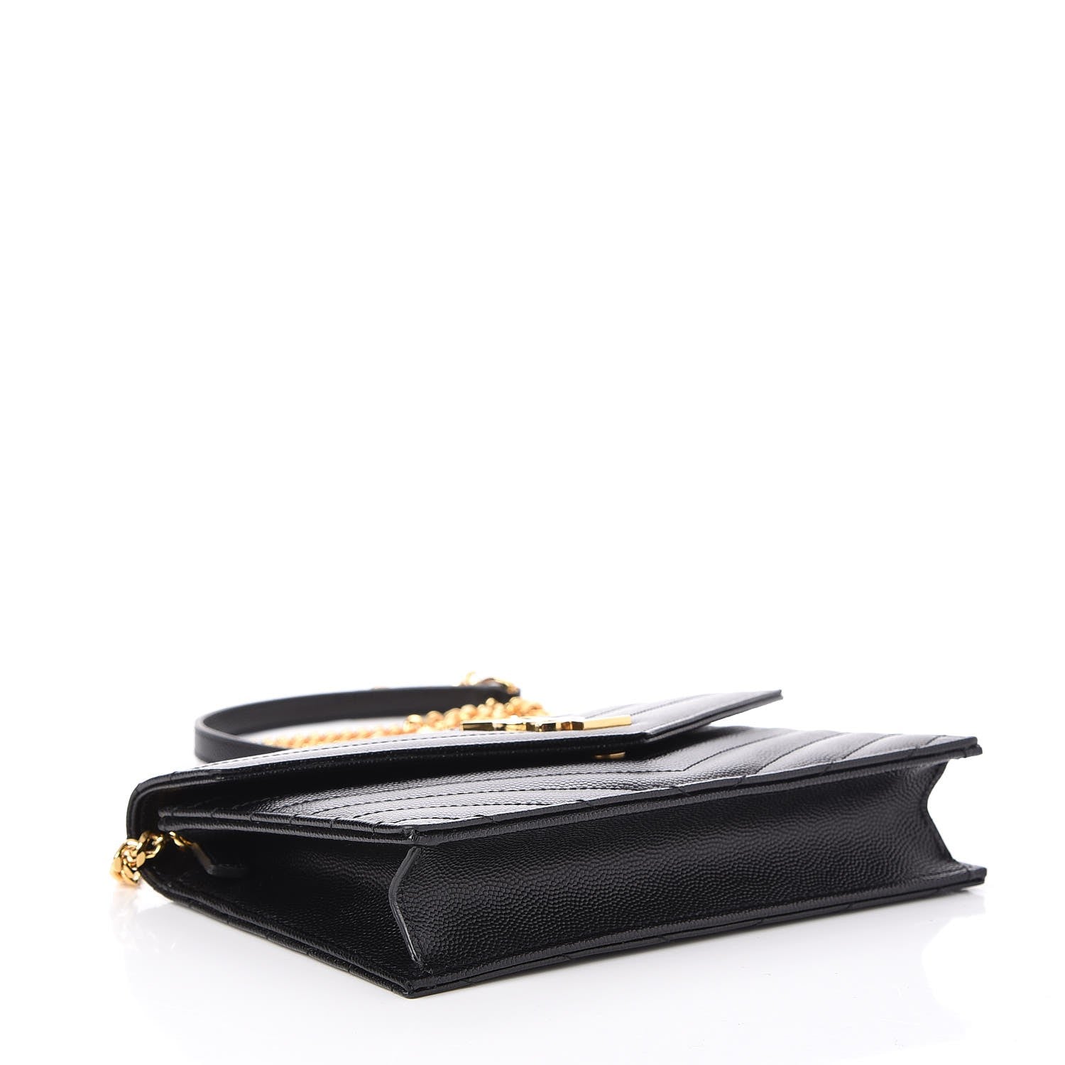 Saint Laurent Grain De Poudre Matelasse Chevron Monogram Envelope Chain Wallet Black 4 of 8