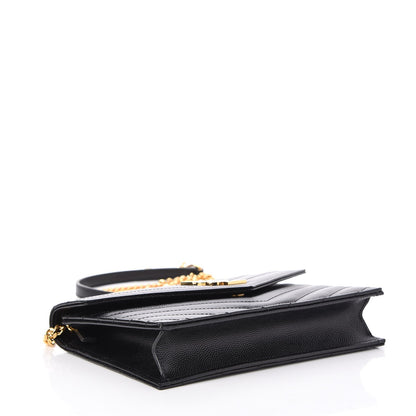 Saint Laurent Grain De Poudre Matelasse Chevron Monogram Envelope Chain Wallet Black 4 of 8