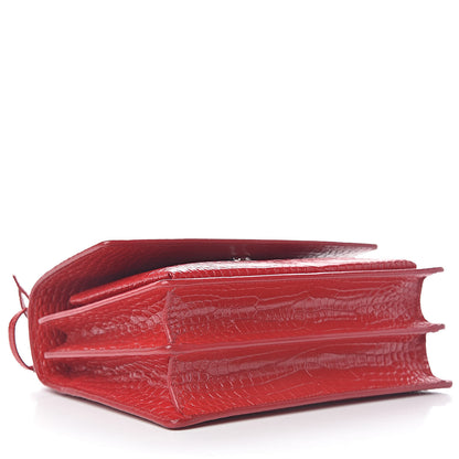 Saint Laurent Calfskin Crocodile Embossed Medium Monogram Sunset Rouge Eros 4 of 12