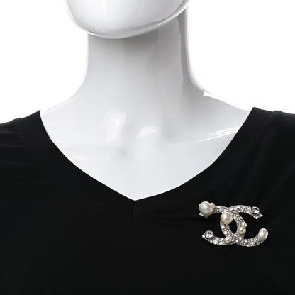 Chanel Pearl Crystal CC Mini Brooch Silver 2 of 5