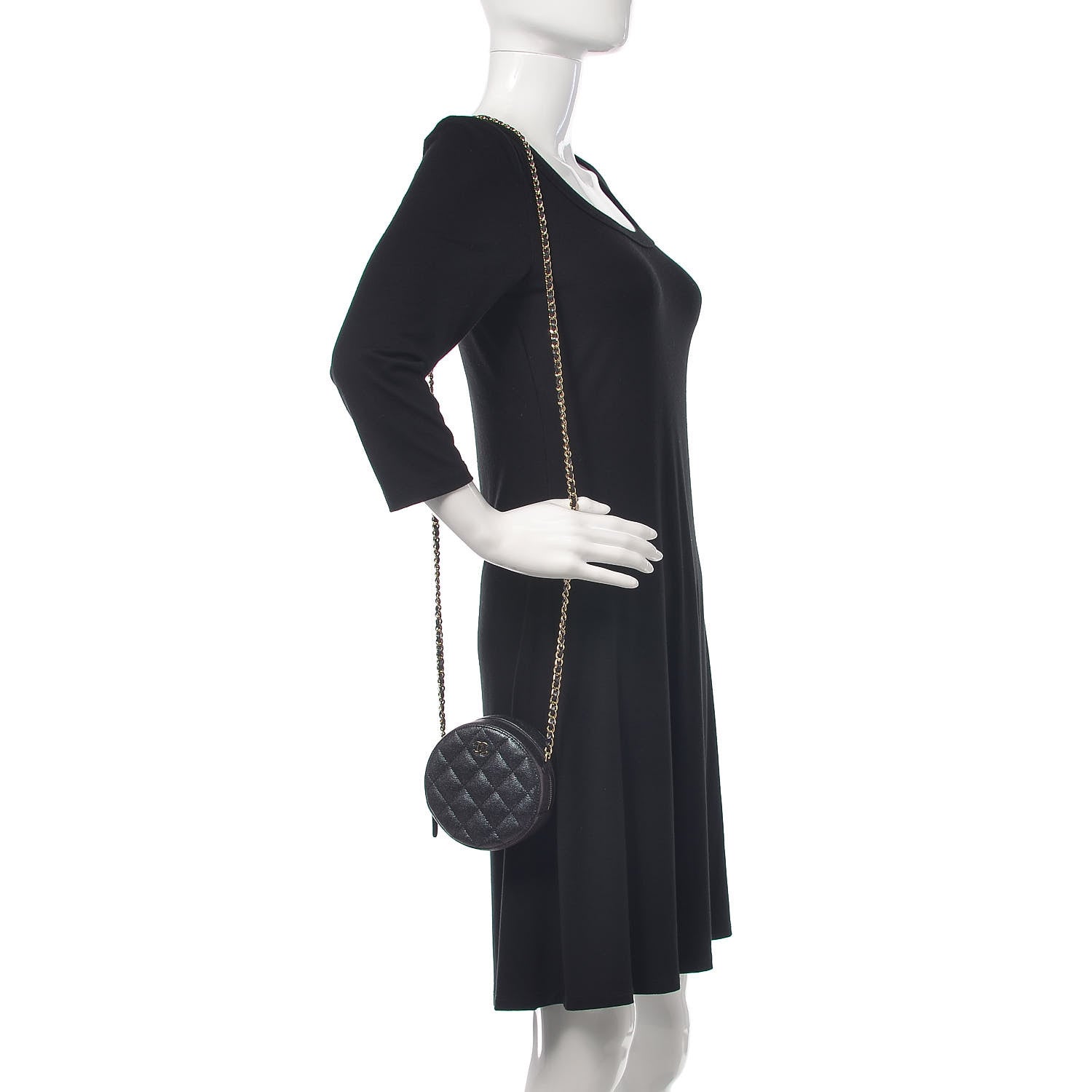 Chanel Iridescent Caviar Quilted Round Clutch With Chain Black 2 of 10