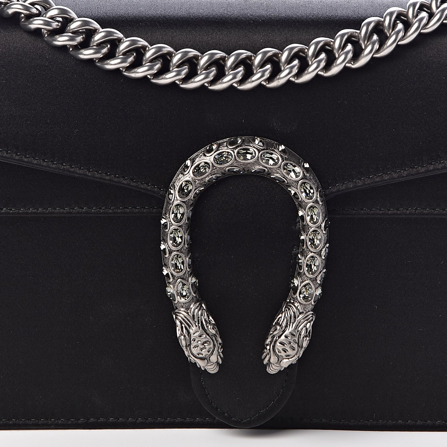 Satin Silk Crystal Small Dionysus Shoulder Bag Black Black Diamond