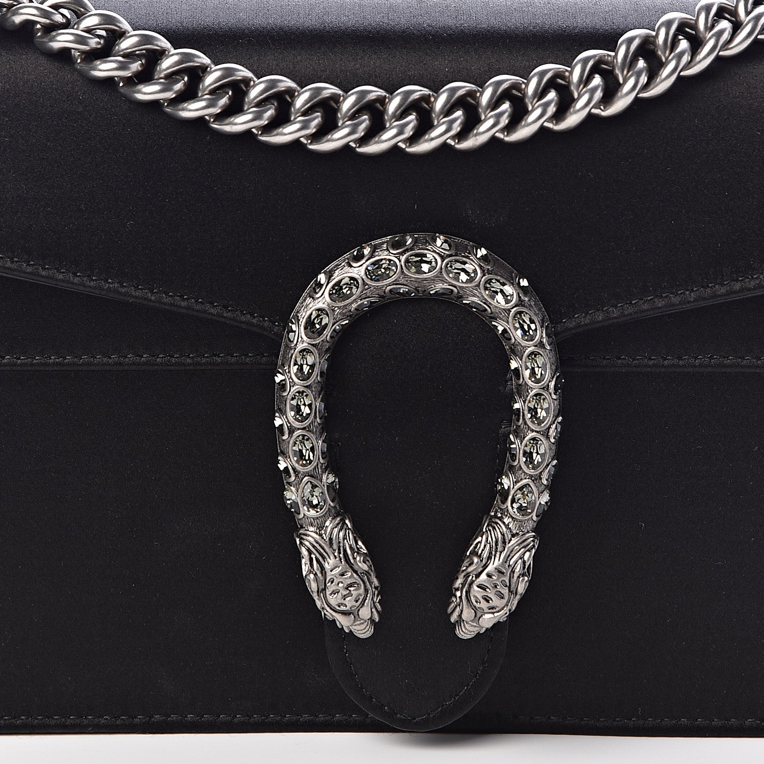 Gucci Satin Silk Crystal Small Dionysus Shoulder Bag Black Black Diamond 8 of 10