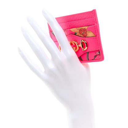 Gucci Calfskin Flora Print Zumi Card Holder Fuxia Fluo 2 of 6