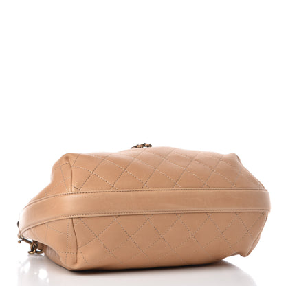 Chanel Calfskin Quilted Drawstring CC Medium Hobo Beige 5 of 16