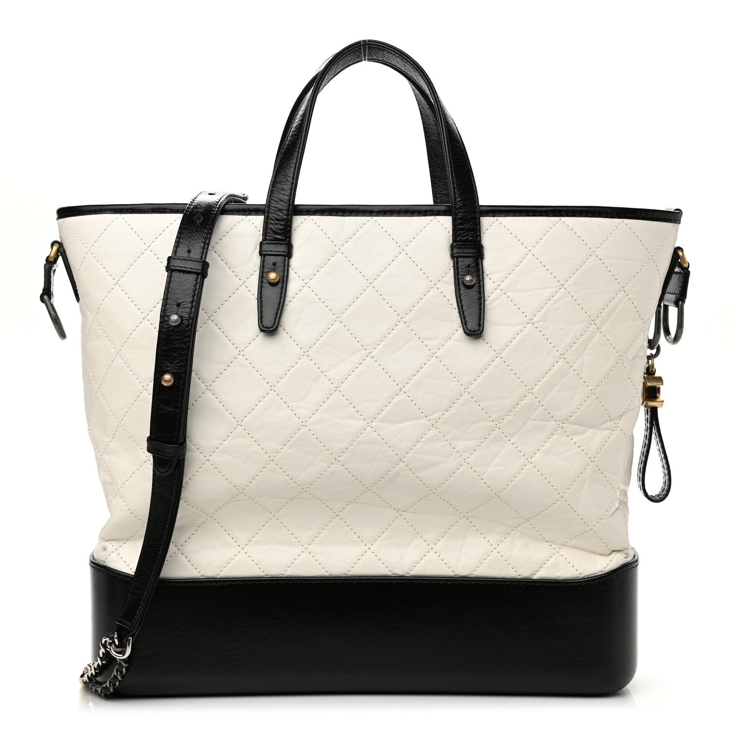 Aged Calfskin Quilted Large Gabrielle Shopping Tote White Black