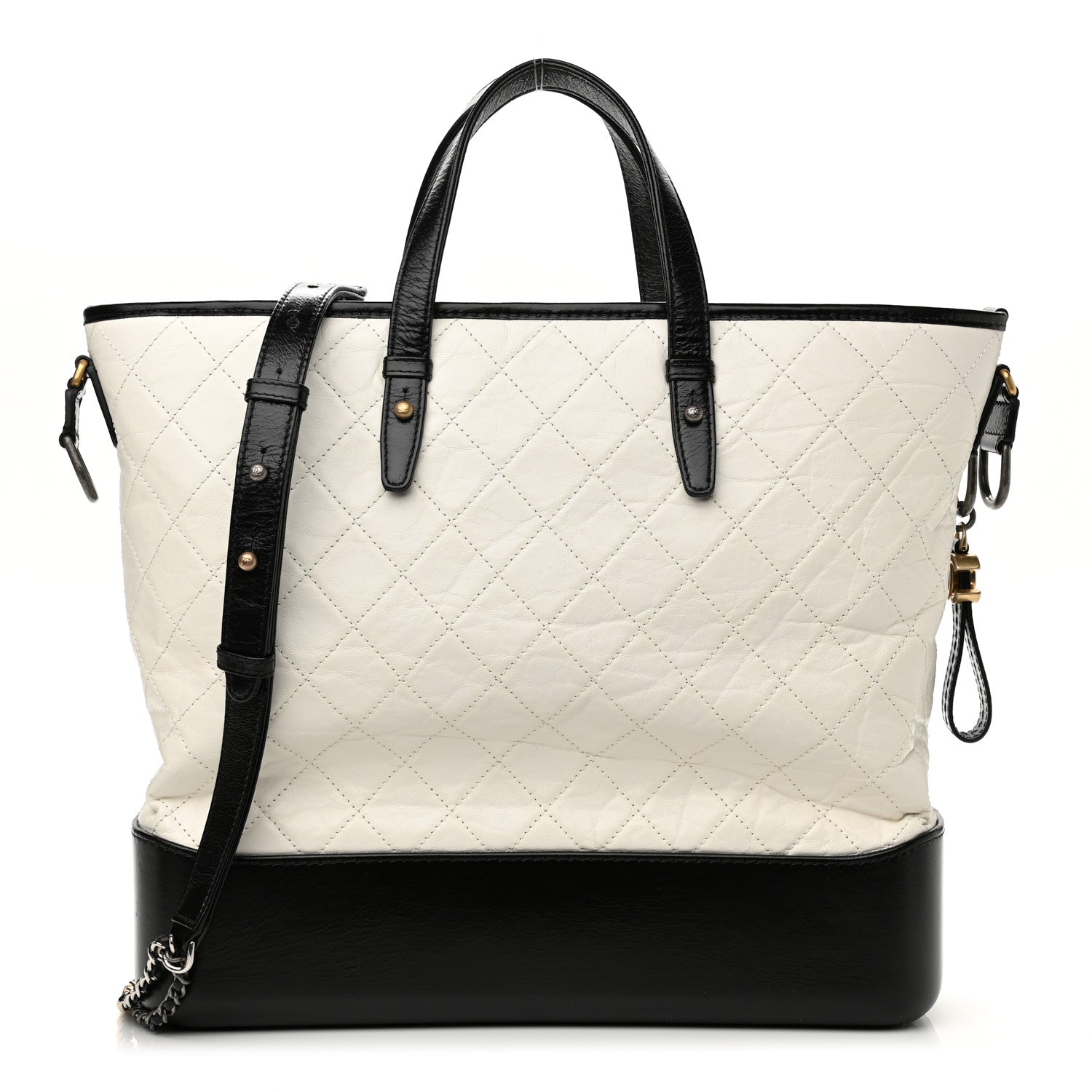 Chanel Aged Calfskin Quilted Large Gabrielle Shopping Tote White Black 1 of 10