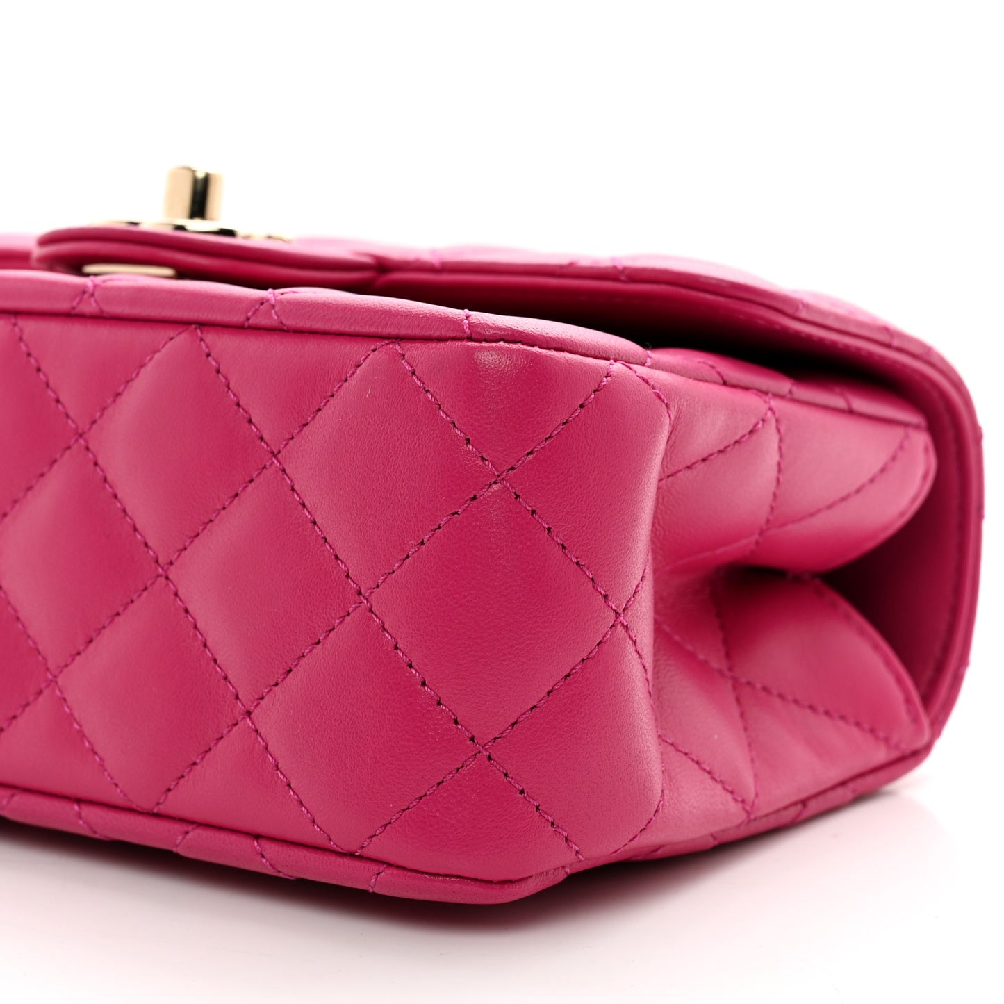 Lambskin Quilted Mini Crystal Top Handle Rectangular Flap Dark Pink