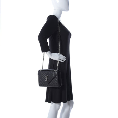 Saint Laurent Grain De Poudre Textured Mixed Matelasse Triquilt Medium Monogram Satchel Black 2 of 10