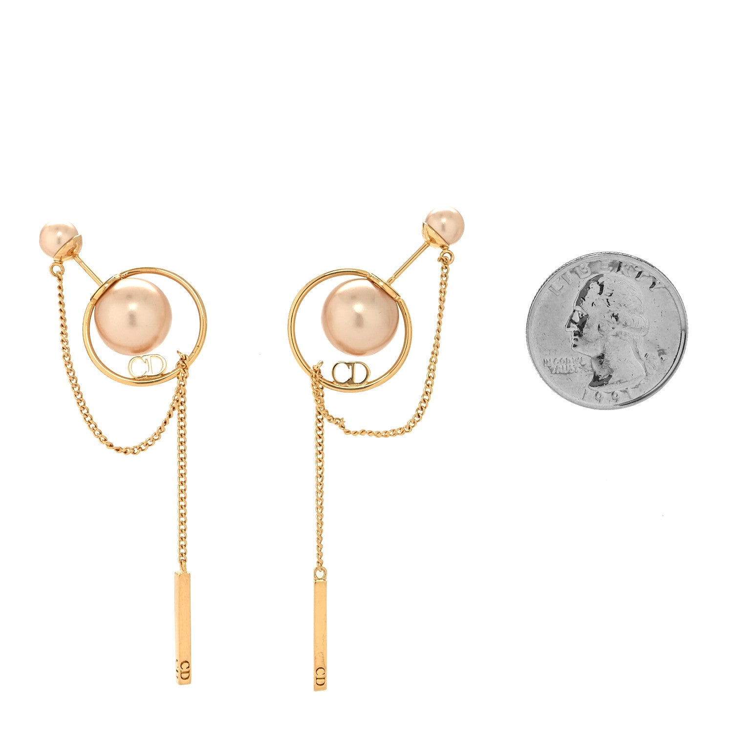 Christian Dior Pearl Tribales Dangle Chain Earrings Gold 2 of 5