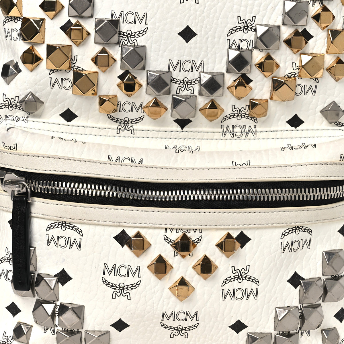 MCM Visetos Studded Medium Stark M Backpack White 1841028 
