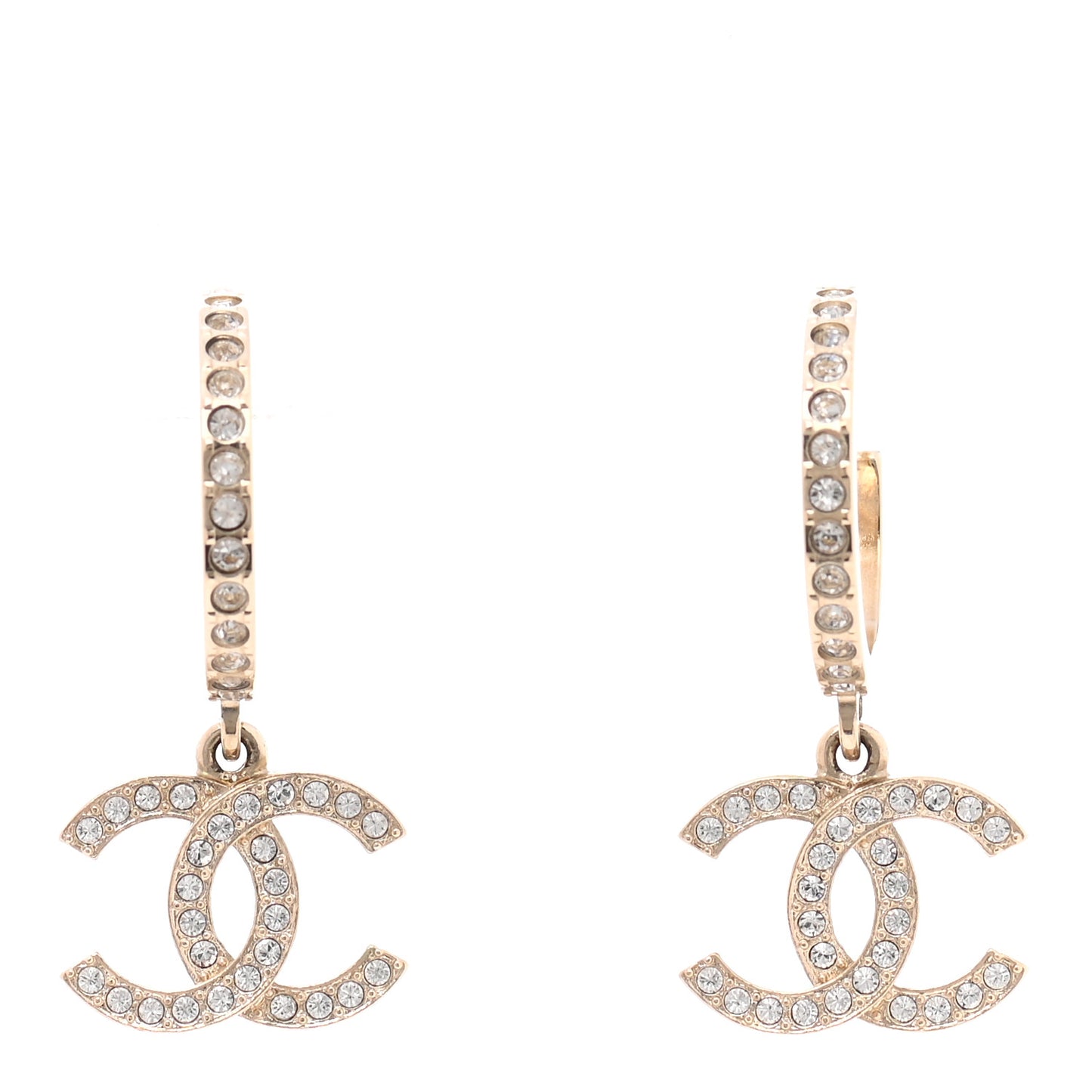 Crystal Lock Symbols CC Hoop Drop Earrings Gold