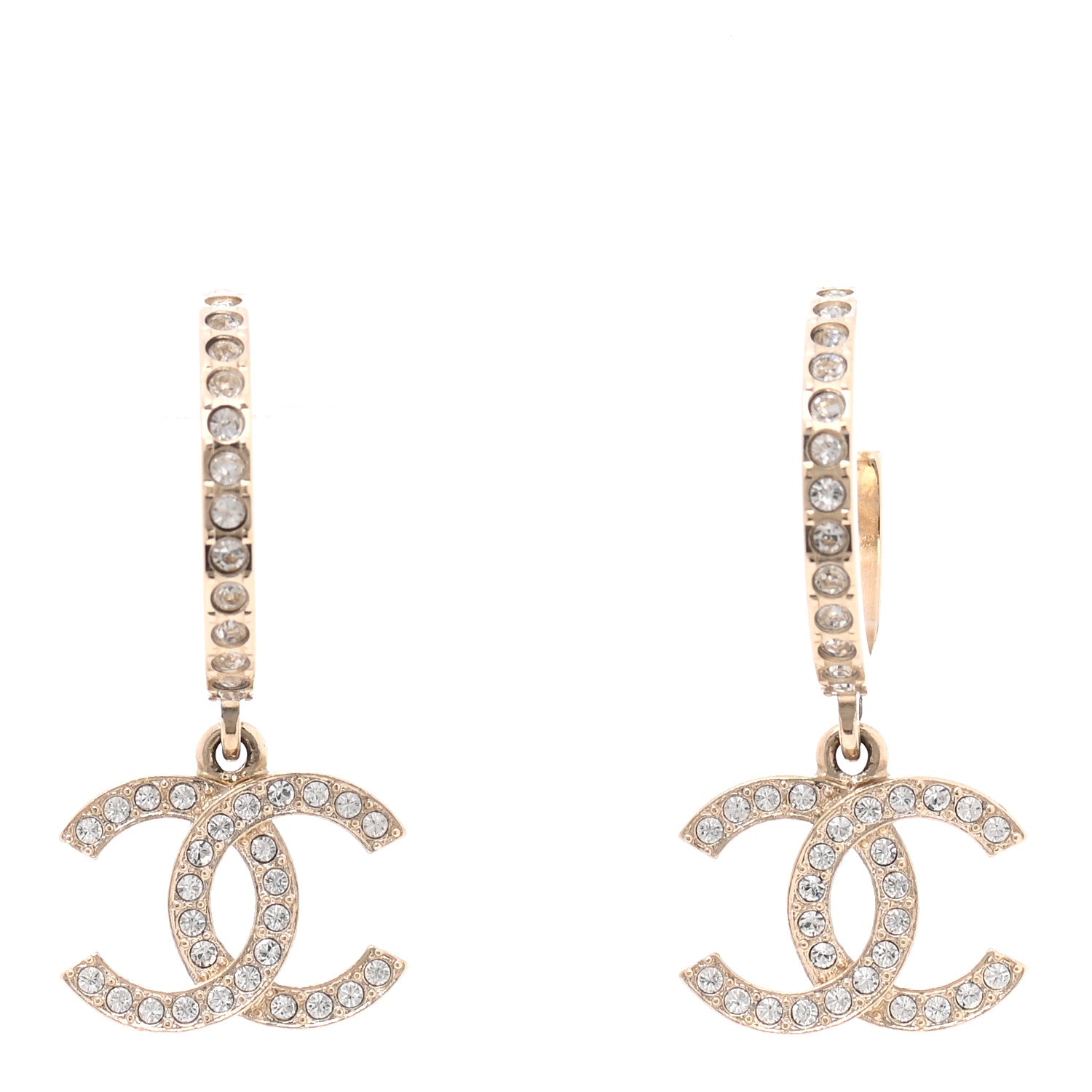 Chanel Crystal Lock Symbols CC Hoop Drop Earrings Gold 1 of 5