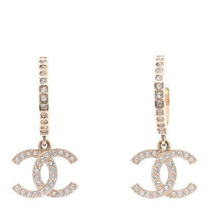 Chanel Crystal Lock Symbols CC Hoop Drop Earrings Gold 1 of 5