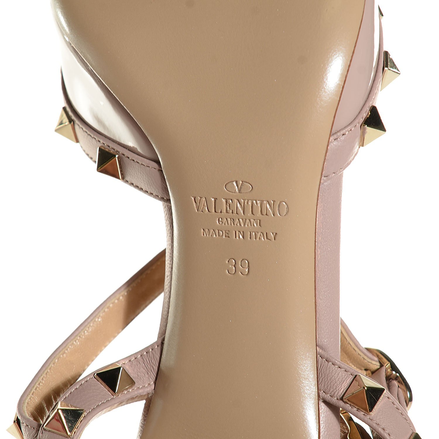 Valentino Garavani Patent Rockstud Ankle Strap Low Heel Pumps 39 Poudre 6 of 6