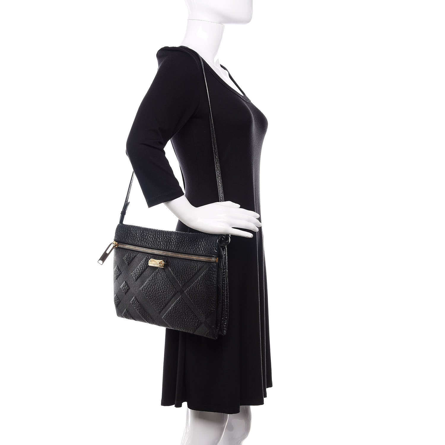 Burberry Signature Grain Calfskin Check Embossed Medium Balmoral Clutch Bag Black 2 of 8