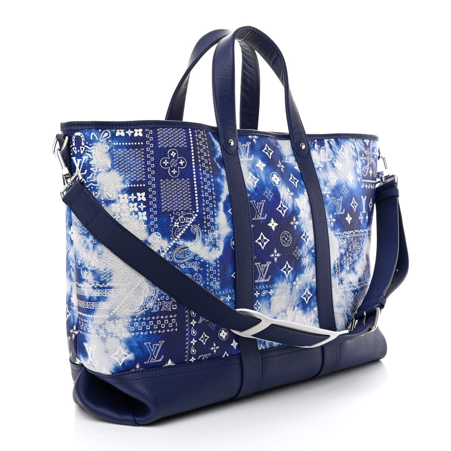 Cowhide Monogram Bandana Journey Tote Blue White