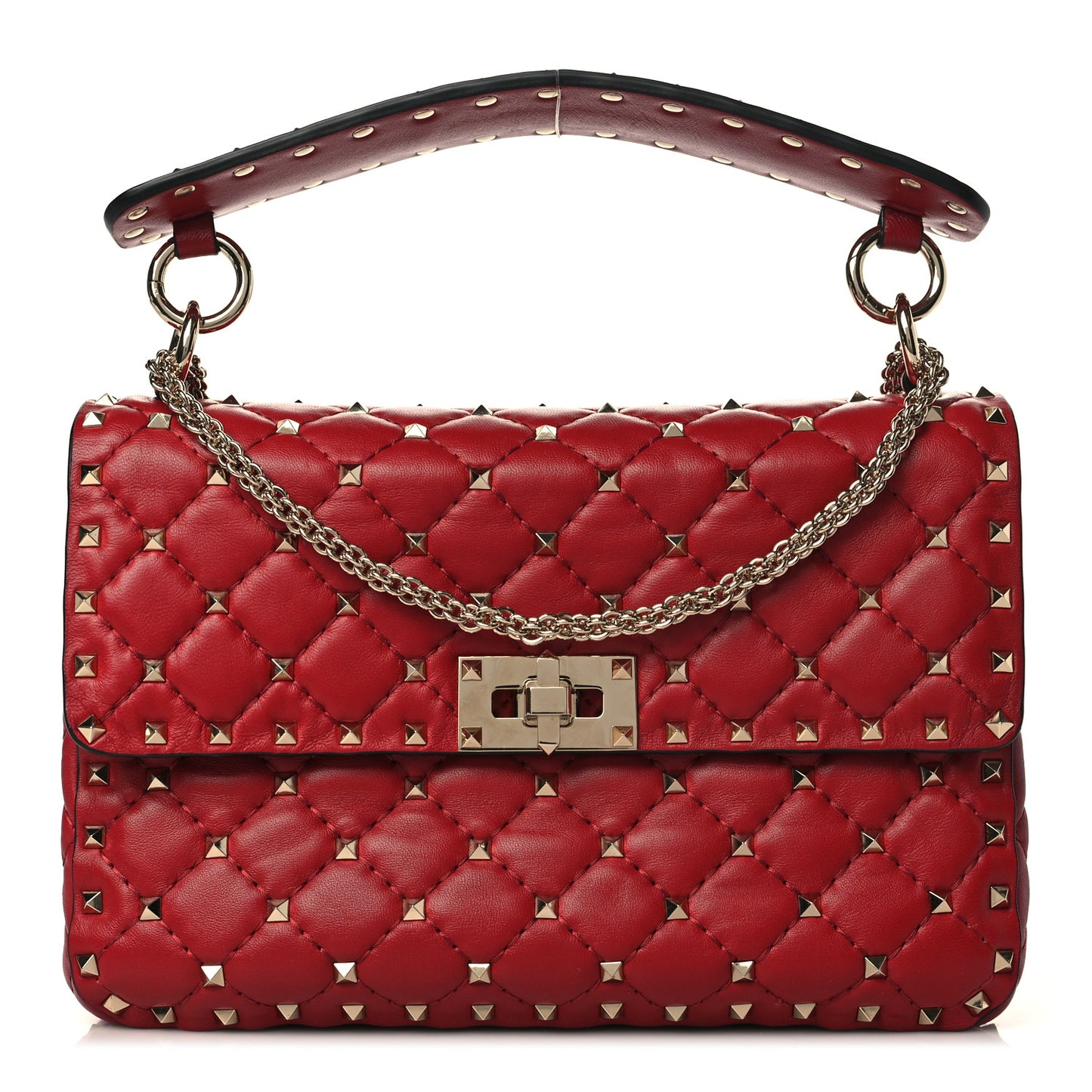 Nappa Medium Rockstud Spike Shoulder Bag Rosso Valentino