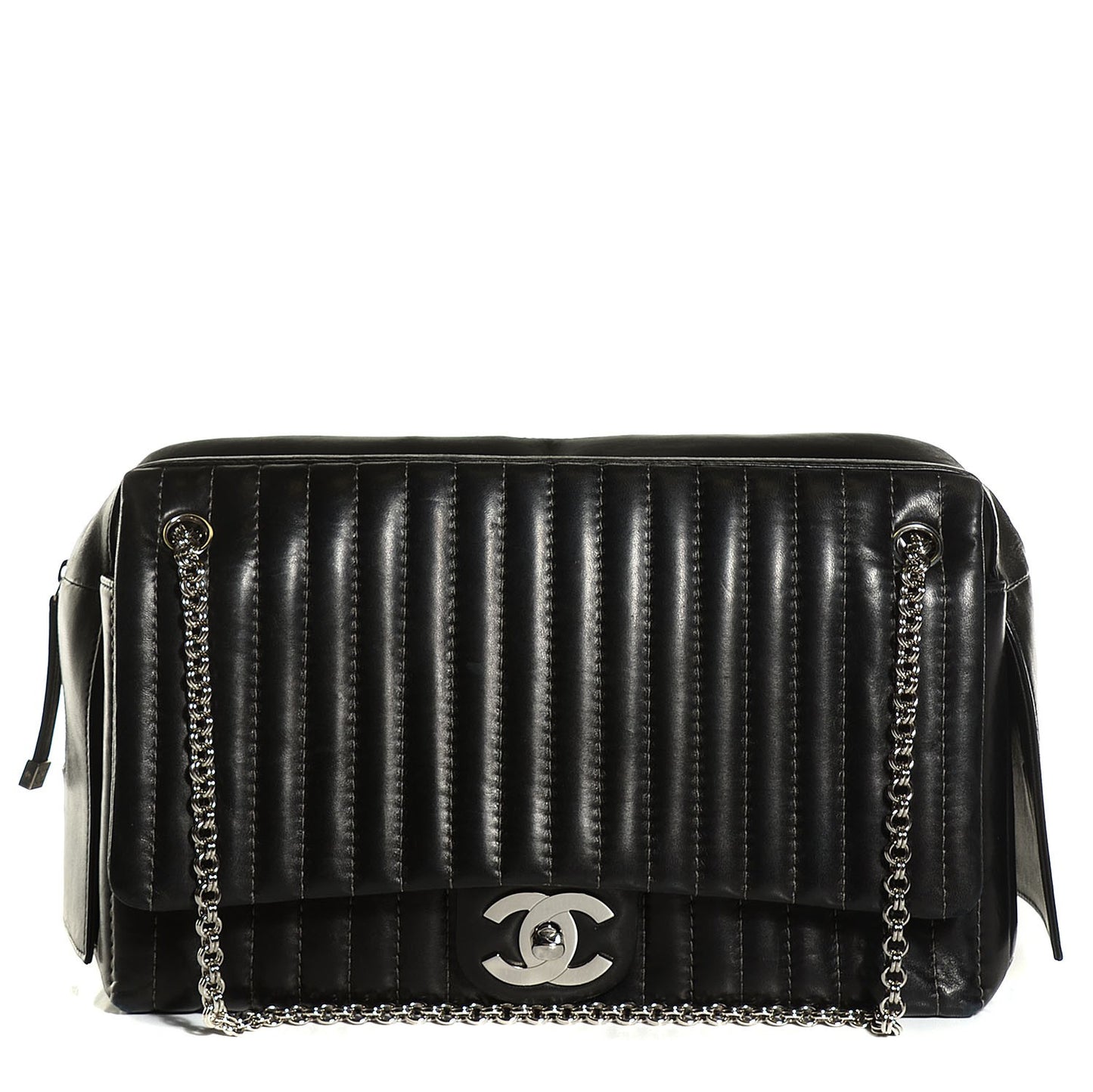 Lambskin Vertical Quilted Mademoiselle Flap Black