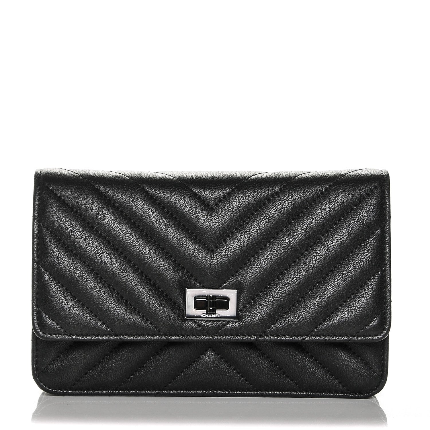 Chanel Sheepskin Chevron Quilted Reissue Wallet On Chain WOC So Black 1 of 8