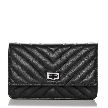 Chanel Sheepskin Chevron Quilted Reissue Wallet On Chain WOC So Black 1 of 8
