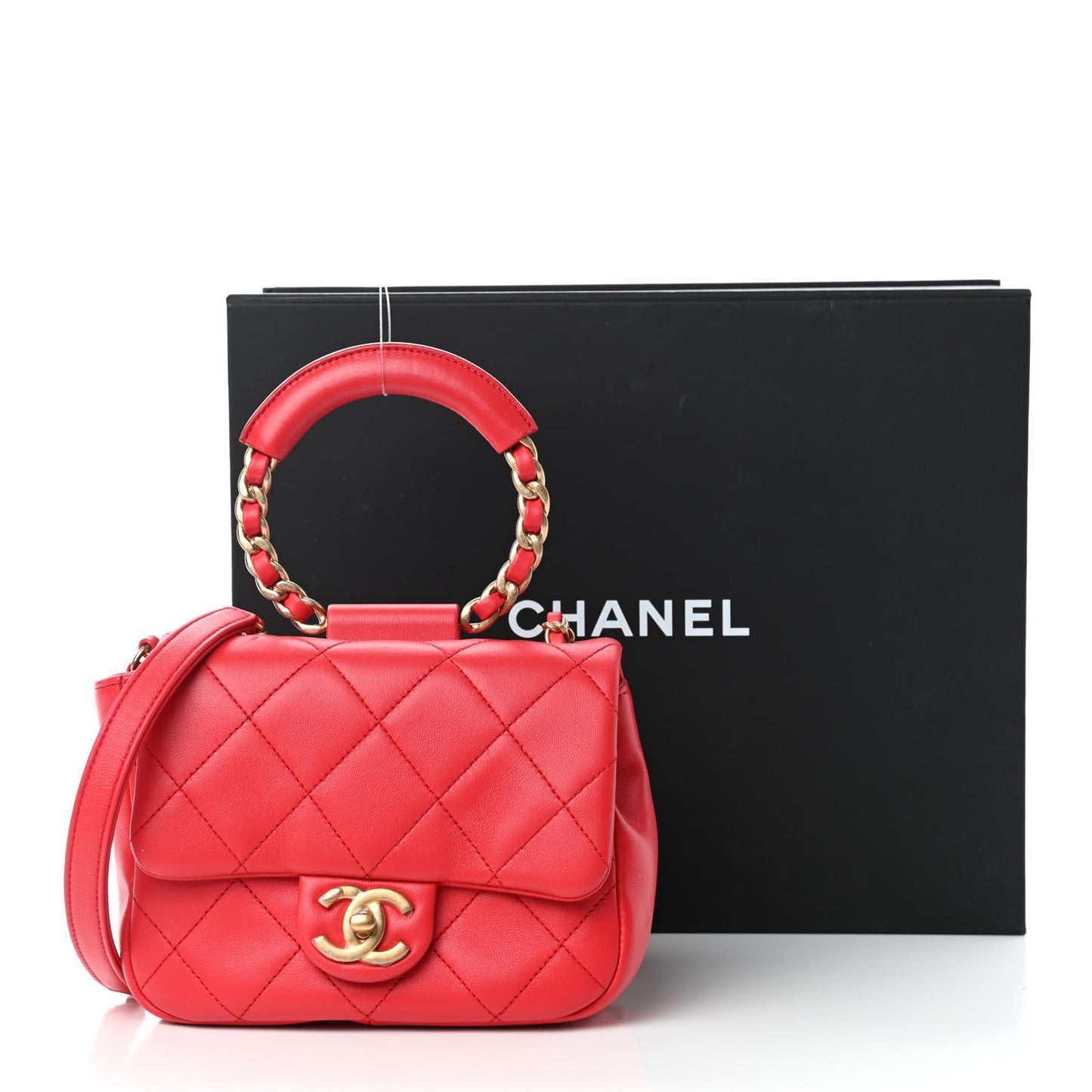 Lambskin Quilted Small Circular Handle Bag Brilliant Rouge