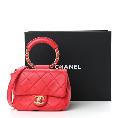 Chanel Lambskin Quilted Small Circular Handle Bag Brilliant Rouge 11 of 11