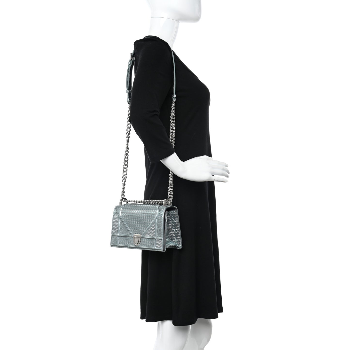 Metallic Patent Micro-Cannage Small Diorama Flap Bag Azur