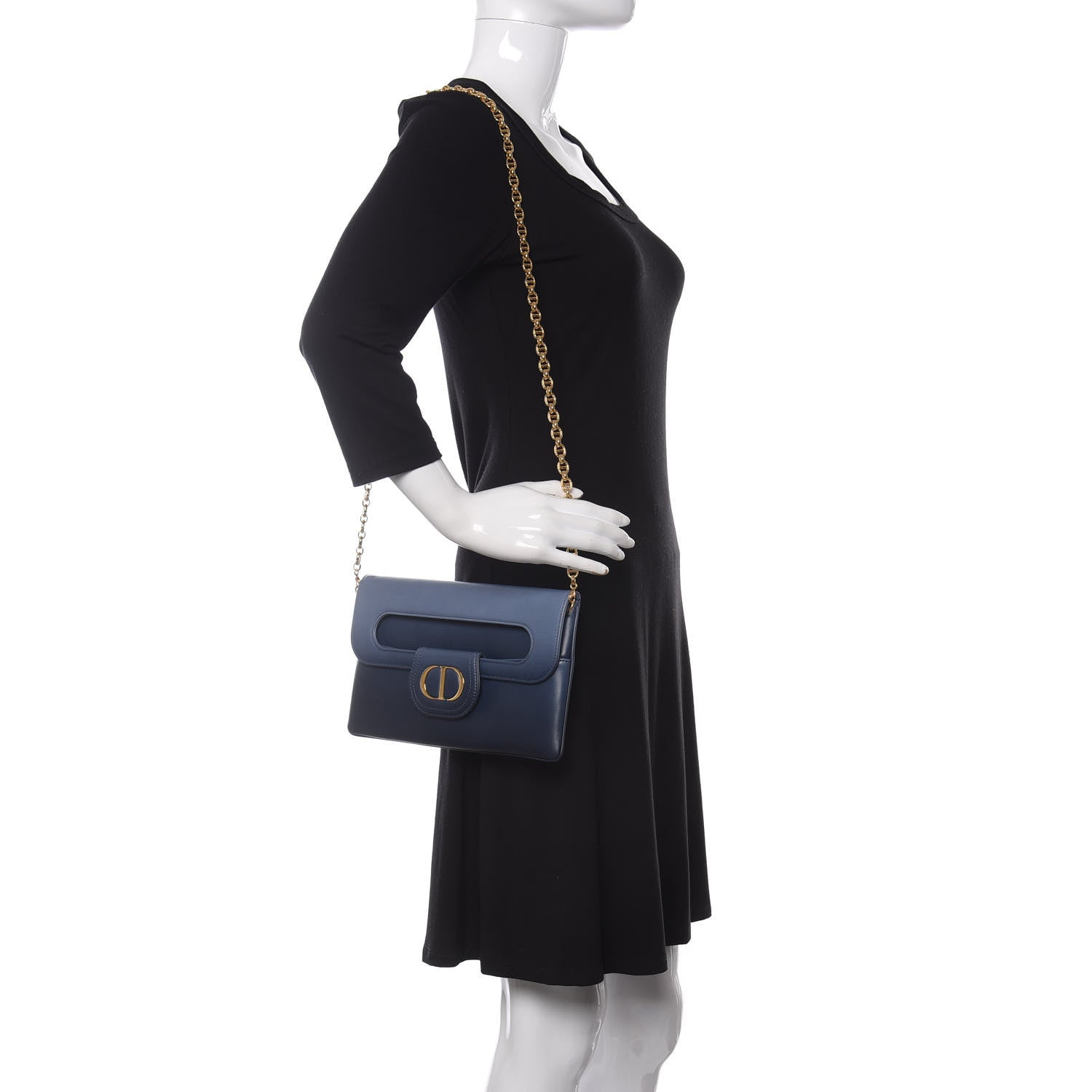 Christian Dior Smooth Calfskin Medium Diordouble Chain Bag Indigo Blue 2 of 10