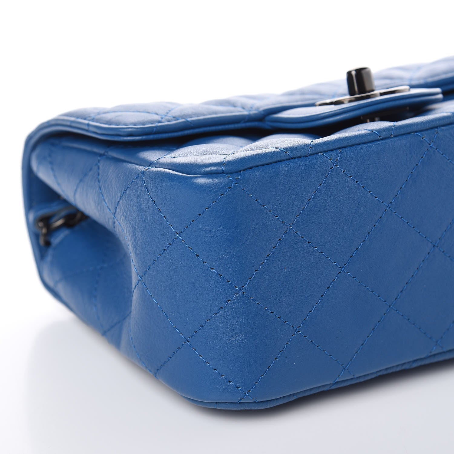 Chanel Crumpled Calfskin Quilted Mini Square Flap Blue 10 of 11