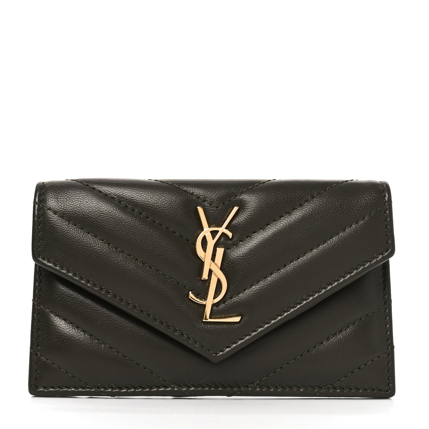 Calfskin Matelasse Chevron Monogram Fragments Zippered Card Case Light Musk