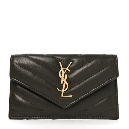 Saint Laurent Calfskin Matelasse Chevron Monogram Fragments Zippered Card Case Light Musk 1 of 8