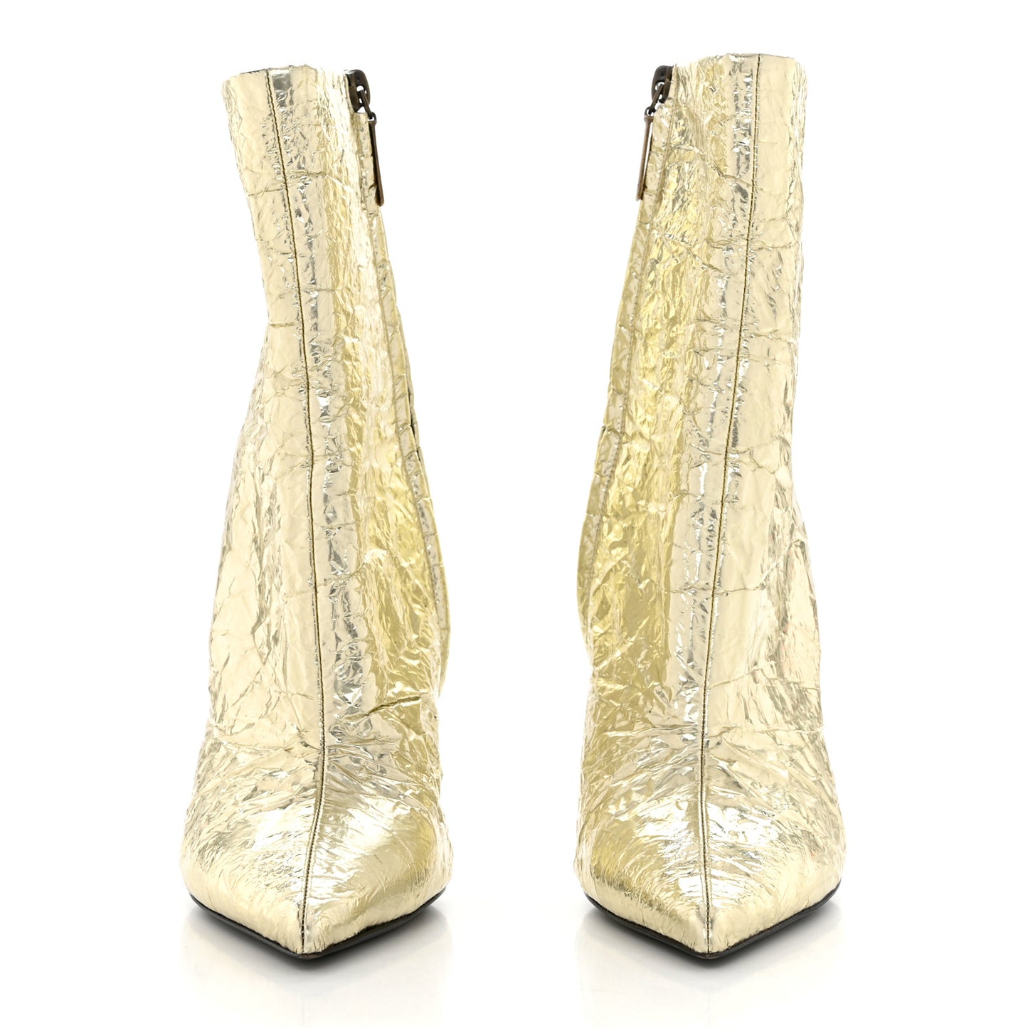 Metallic Crinkled Polyurethane Calfskin Kiki Pointed Toe Ankle Boots 38 Gold