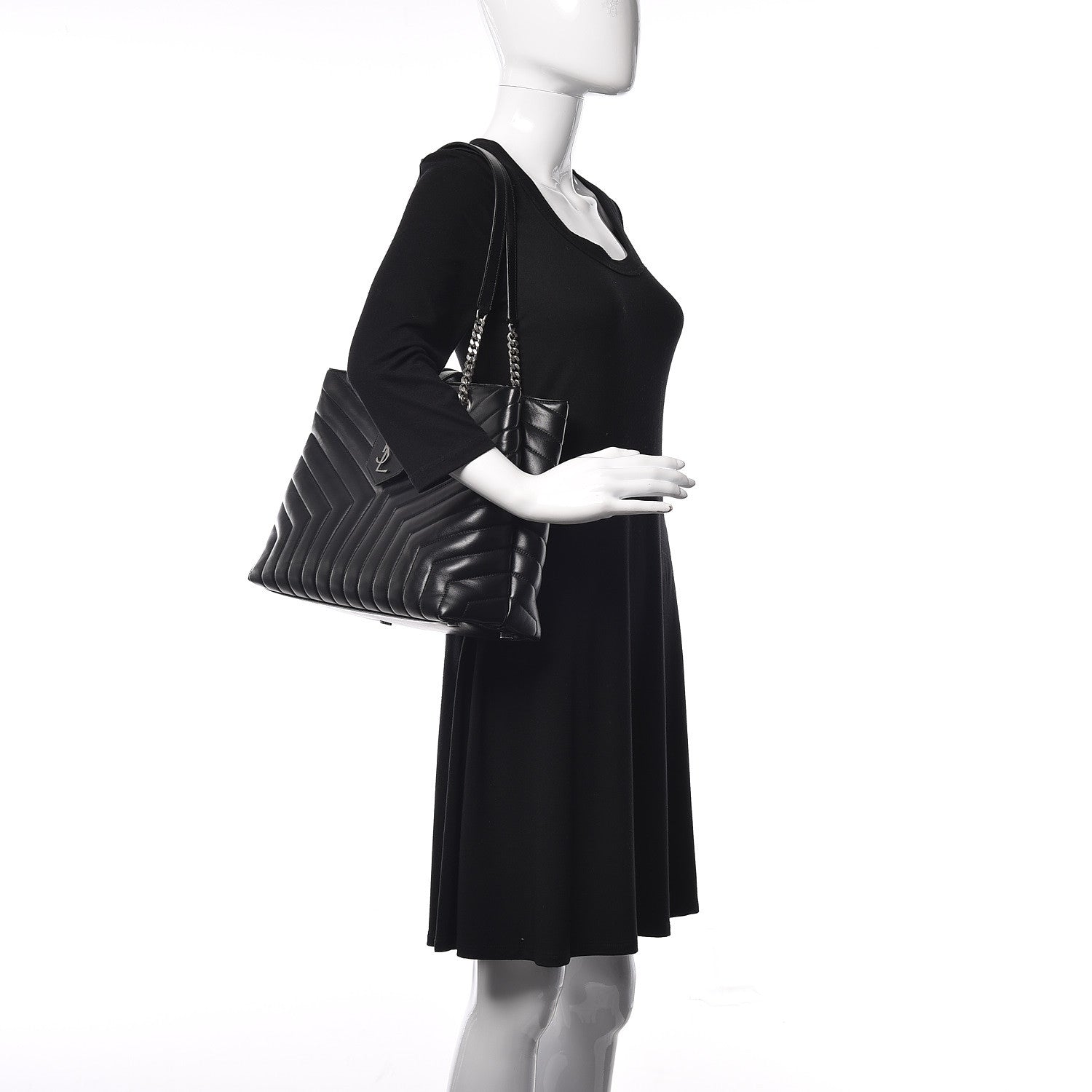 Saint Laurent Calfskin Y Quilted Monogram Large Loulou Shopper Black 2 of 10