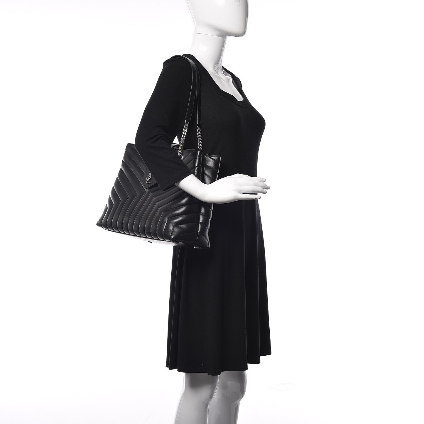 Calfskin Y Quilted Monogram Large Loulou Shopper Black