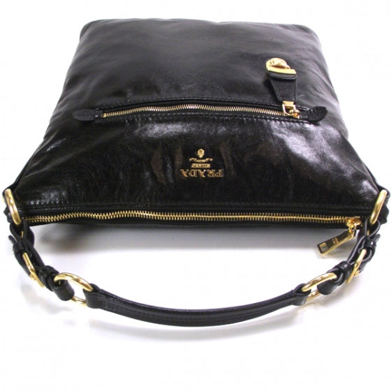 Vitello Shine Buckle Shoulder Bag Black