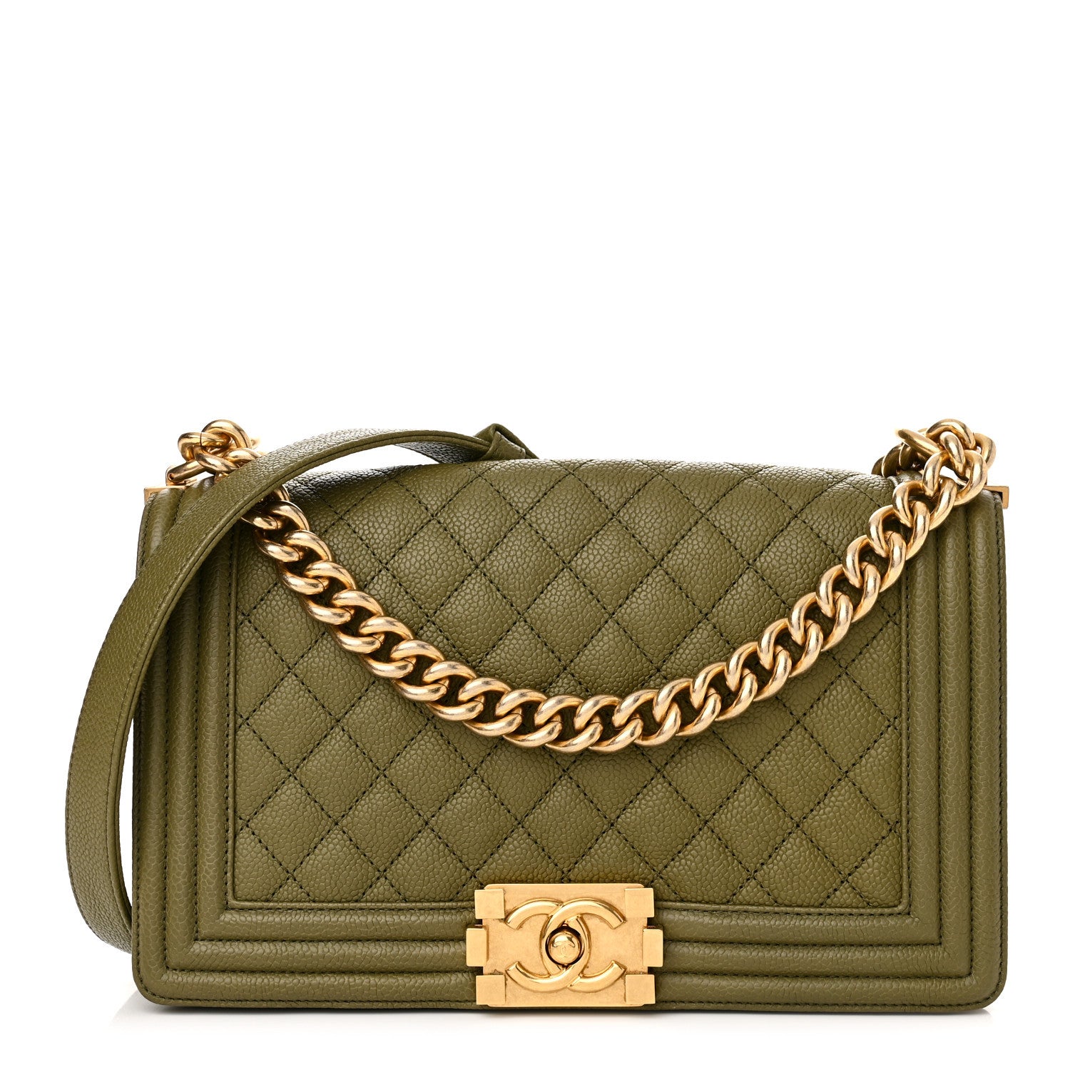Chanel Caviar Quilted Medium Boy Flap Khaki 1 of 10