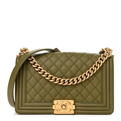 Chanel Caviar Quilted Medium Boy Flap Khaki 1 of 10
