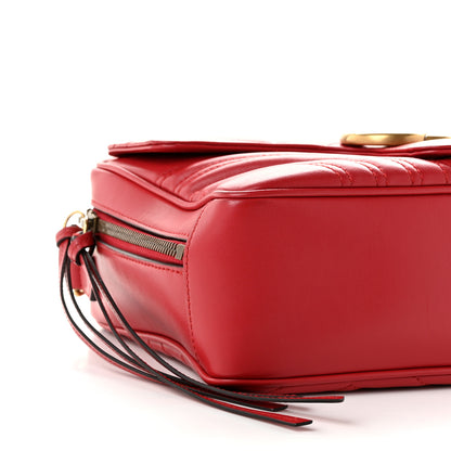 Gucci Calfskin Matelasse Sylvie Web Small GG Marmont Top Handle Shoulder Bag Hibiscus Red 9 of 13